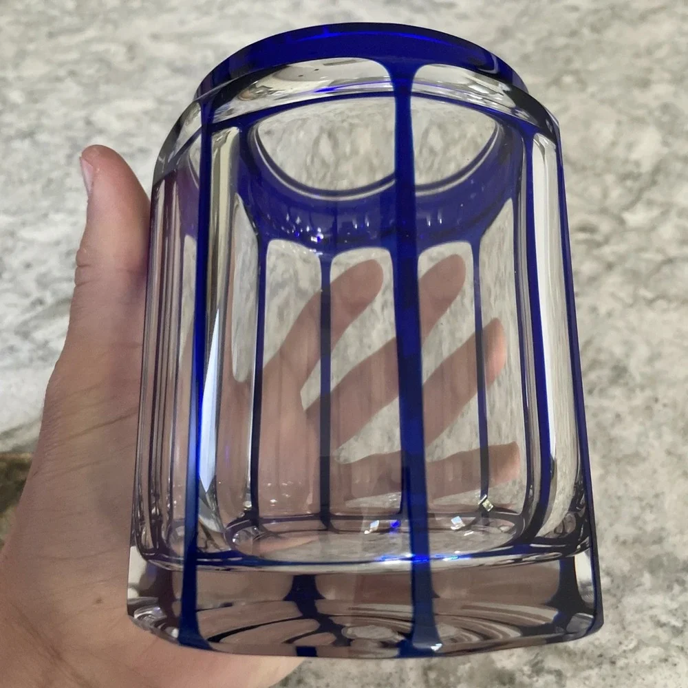 Lappas Hand Blown & Cut Crystal Cobalt Blue Glass Jar Heavy 5